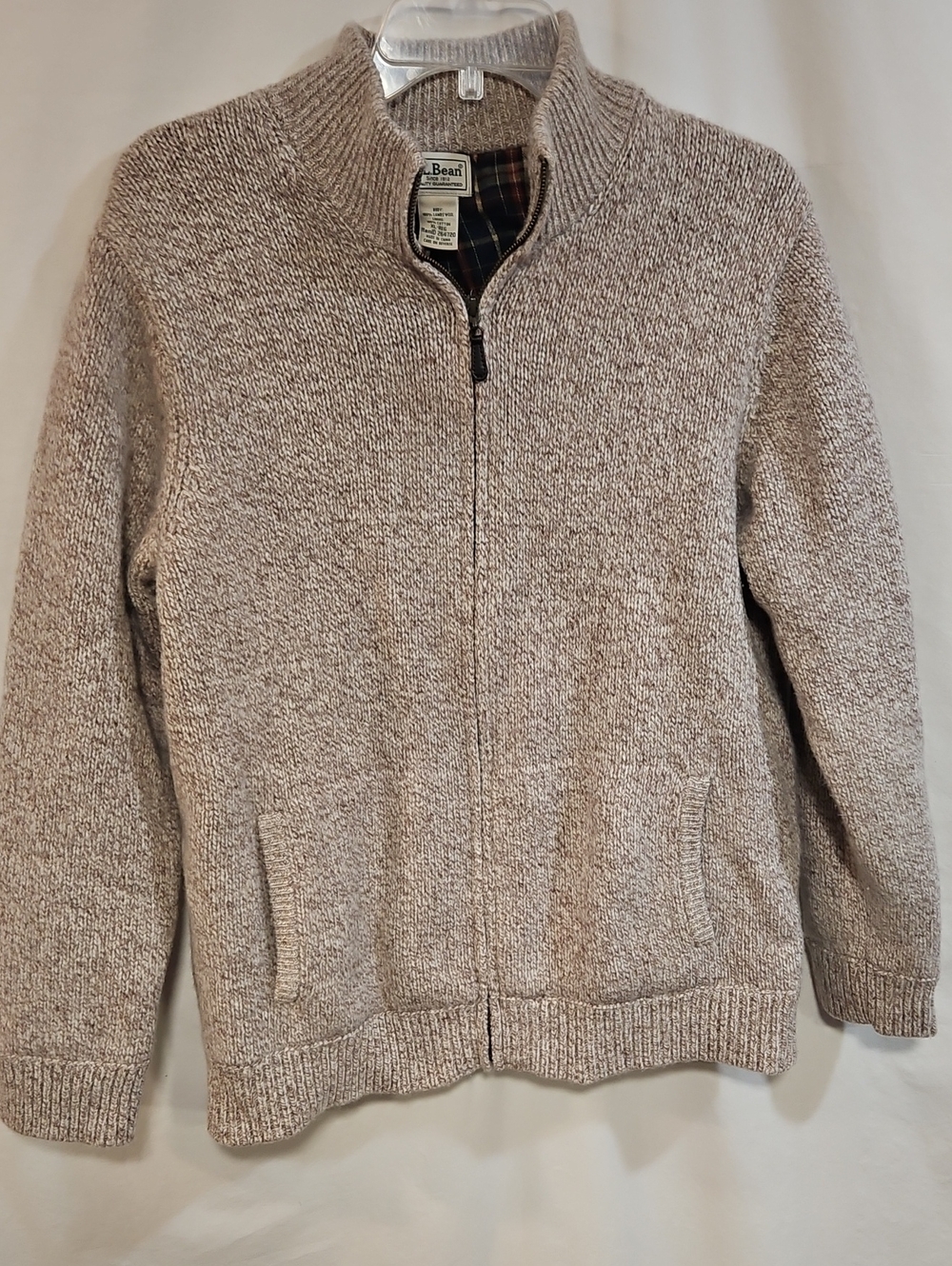L.L. Bean Men's Heather Taupe Zip-Up Lamb's Wool Sweater